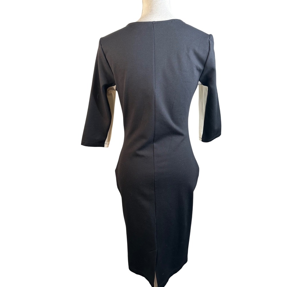 Vijo Couture Black Ivory Colorblock Zip Pocket Midi Sheath Dress Size Small - Picture 6 of 8